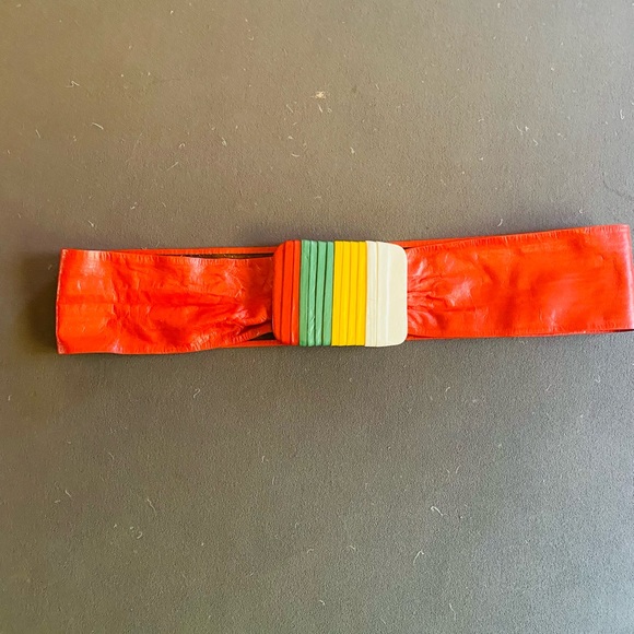 Vintage 80s New Wave Punk Italian Leather Retro mod slouchy Belt M - Picture 4 of 8